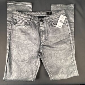 Adriano Goldschmied AG Mari High Rise Straight  Silver Coated Jeans Sz 26 NWT